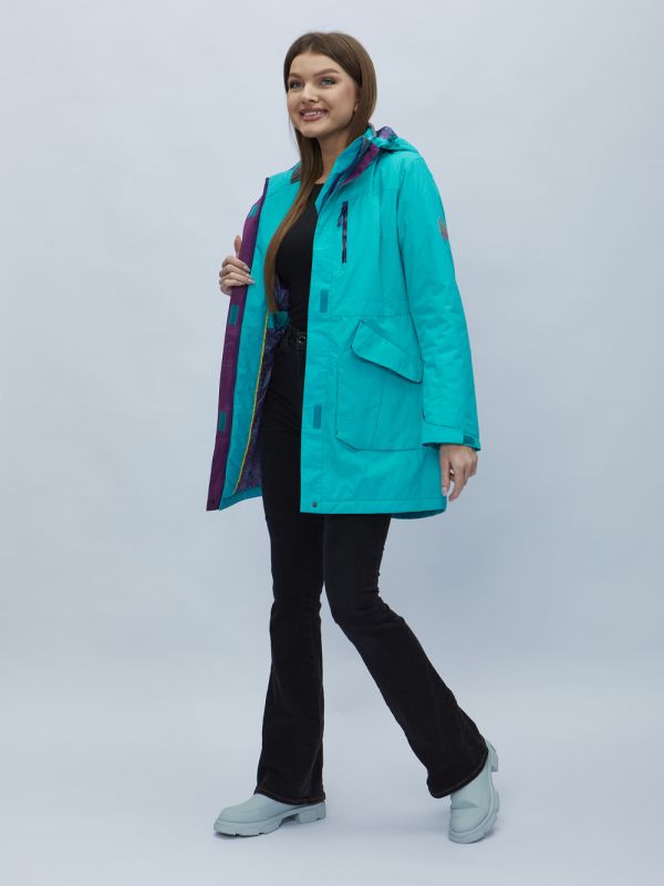 Turquoise hooded parka for women 551996Br